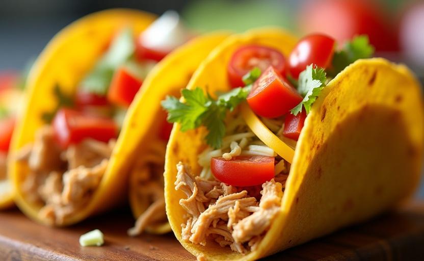 Kid-friendly chicken tacos with colorful toppings