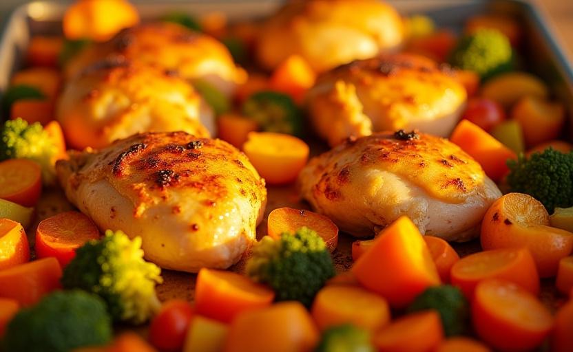 One-pan roasted chicken with colorful vegetables